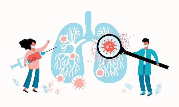 Nuevo coronavirus 2019-nCoV. El profesional médico y el médico diagnostican y tratan los pulmones de una persona por una infección viral.