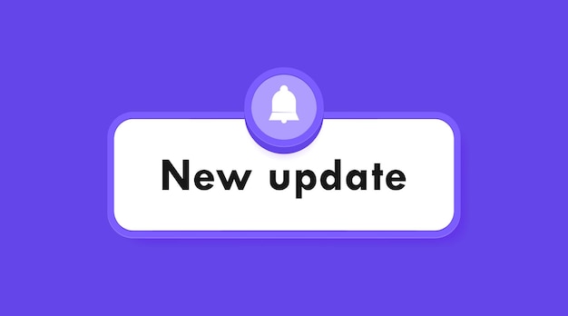 Vector nuevo cuadro emergente de actualización con campana de notificación banner para el recordatorio de nueva actualización para el software del sistema