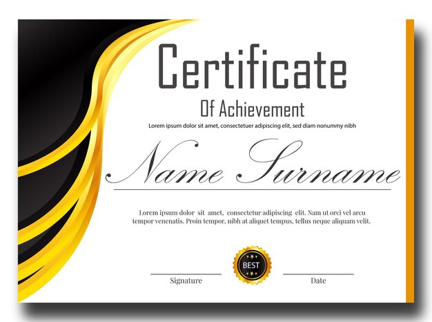 nuevo diseño de certificado color negro y dorado