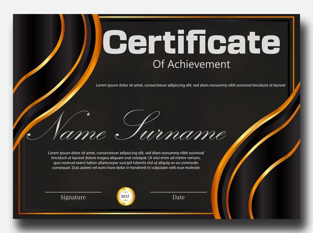 nuevo diseño de certificado de color negro y dorado