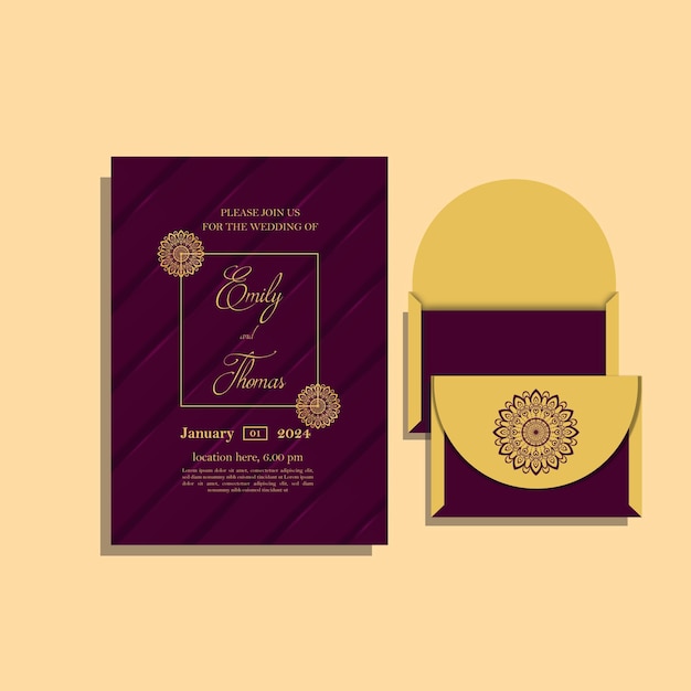 Nuevo diseño de invitación de boda vectorial de moda con tamaño estándar