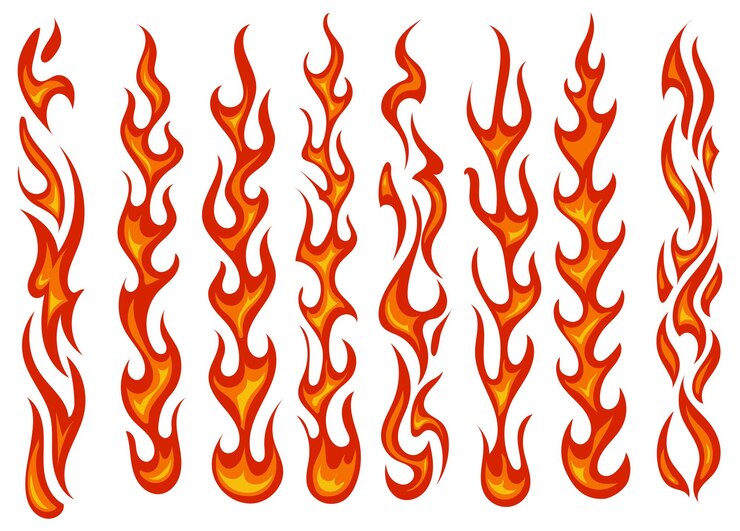 Vector nuevo diseño vectorial de stock de un conjunto de llamas de fuego