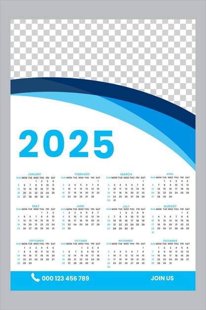 Nuevo estilo 2025 año nuevo plantilla de calendario de una página