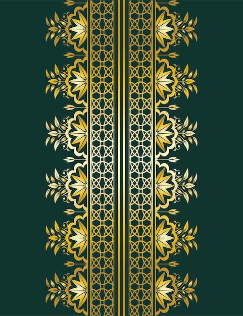 Nuevo estilo de doble ornamento floral dorado marco de diseño de borde vectorial en color verde sólido