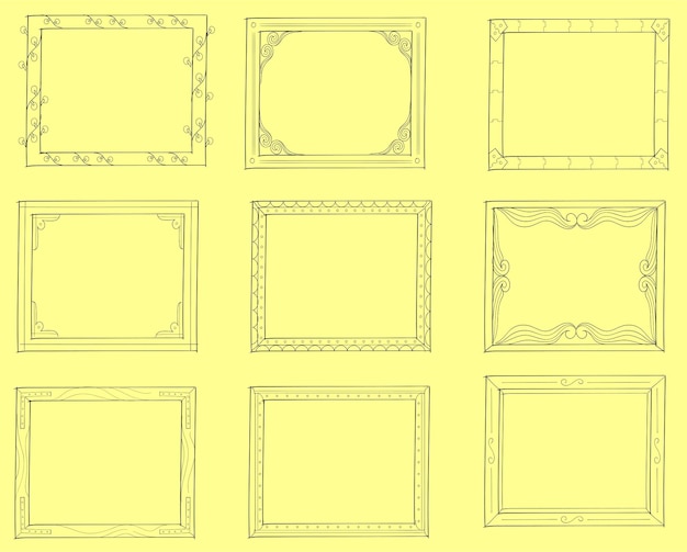 Nuevo estilo de escritura a mano Kawaii marco rectangular conjunto de líneas irregulares ilustración vectorial