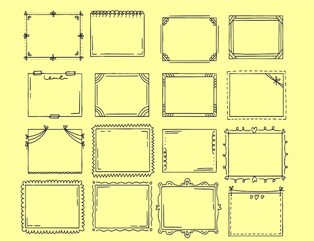 Nuevo estilo de escritura a mano Kawaii marco rectangular conjunto de líneas irregulares ilustración vectorial