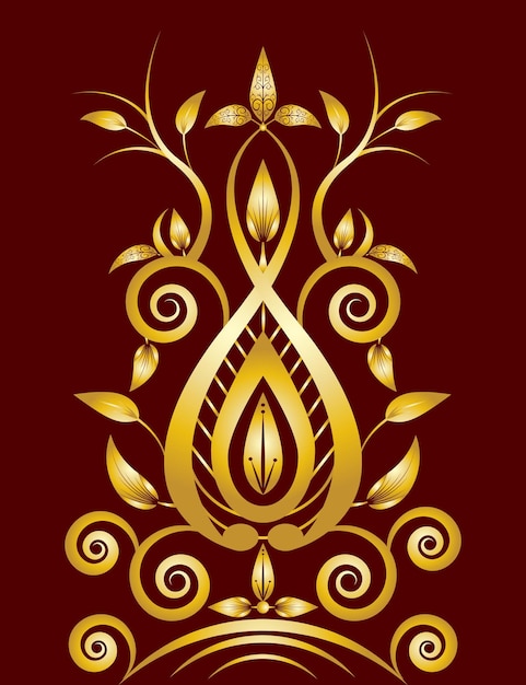 Nuevo estilo hermoso vector de diseño de marco de borde de adorno floral dorado en color rojo granate