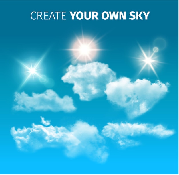 Nuevo fondo vectorial del sol sobre las nubes