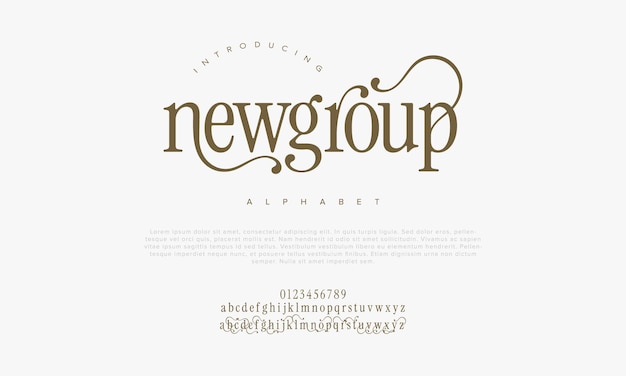 Nuevo grupo de lujo premium elegante alfabeto letras y números elegante tipografía de boda clásico