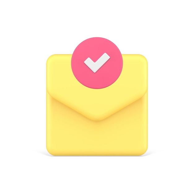Nuevo mensaje boletín entrante recibido enviar sobre de entrega marca de verificación icono 3d vector realista