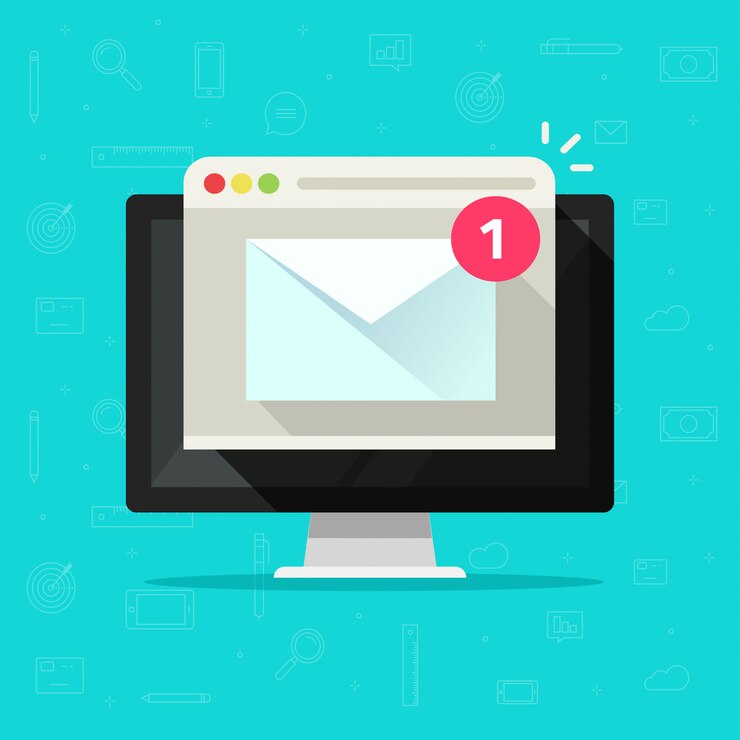 Vector nuevo mensaje de correo electrónico en la computadora