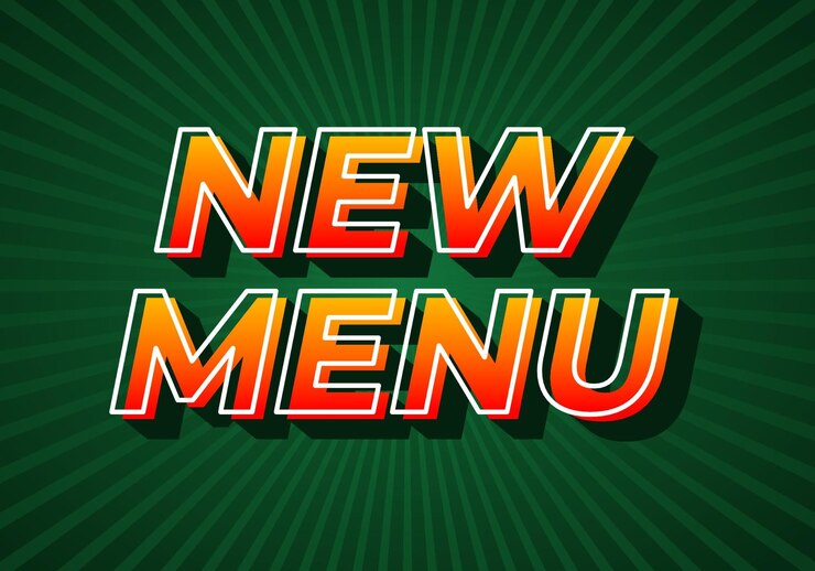 Vector nuevo menú efecto de texto en gradiente amarillo color rojo aspecto 3d fondo verde oscuro