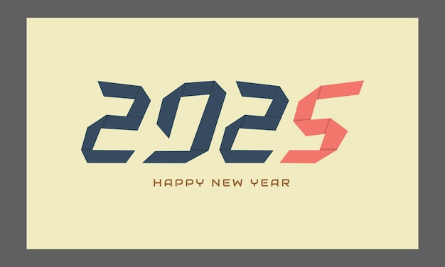 Nuevo número de diseño de tipografía para el feliz año nuevo 2025 estilo de cinta plegable o papel