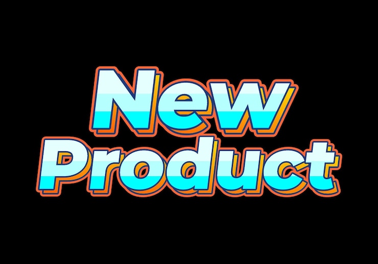 Vector nuevo producto efecto de texto en color azul blanco