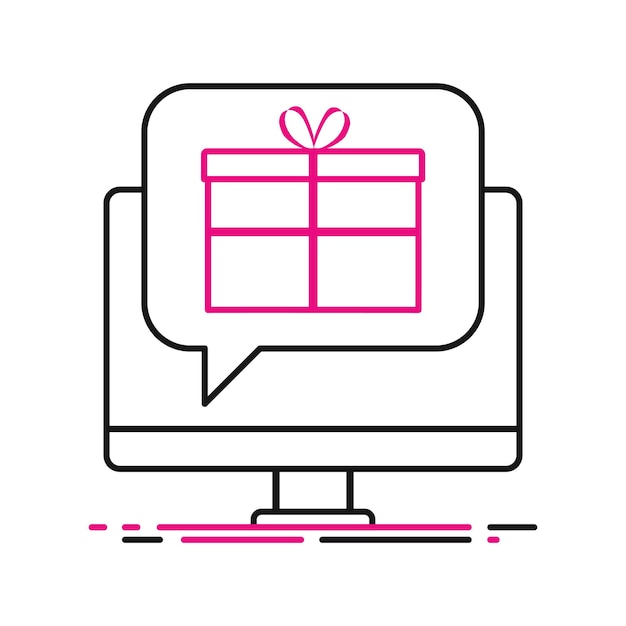 Nuevo regalo icono plano simple Mensaje en computadora Concepto de ventas en línea