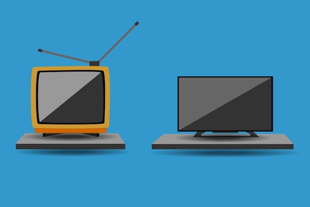 Vector nuevo televisor antiguo y nuevo moderno sobre fondo blanco.