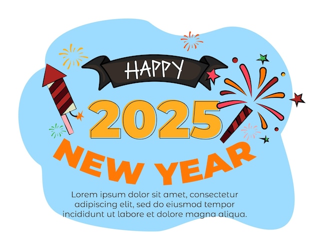 nuevo tema del año 2025 con ilustración de fuegos artificiales explotando