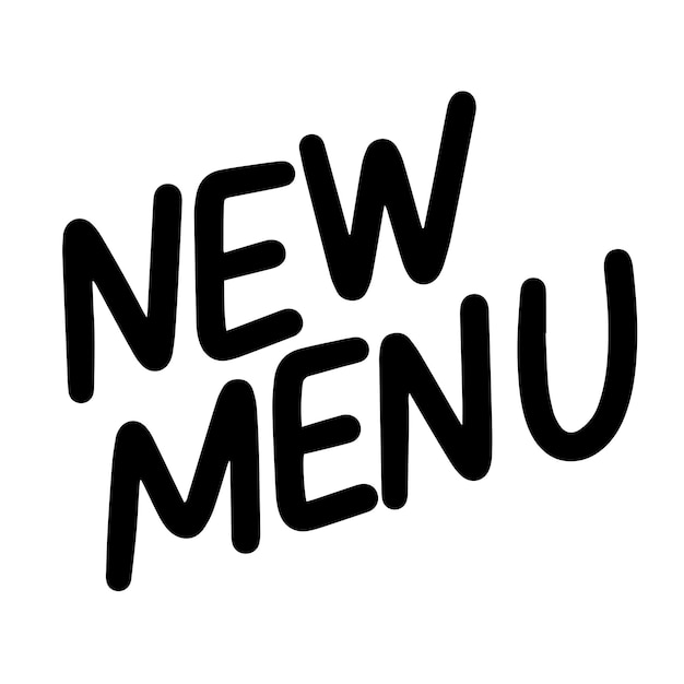 Nuevo texto de menú aislado en fondo transparente en color negro Arte vectorial dibujado a mano