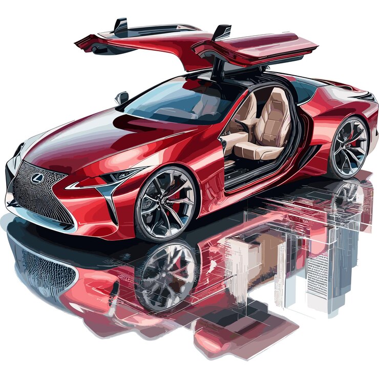 Vector nuevo tipo de automóvil sedán en estilo moderno composición de banner copyspace ilustración en 3d