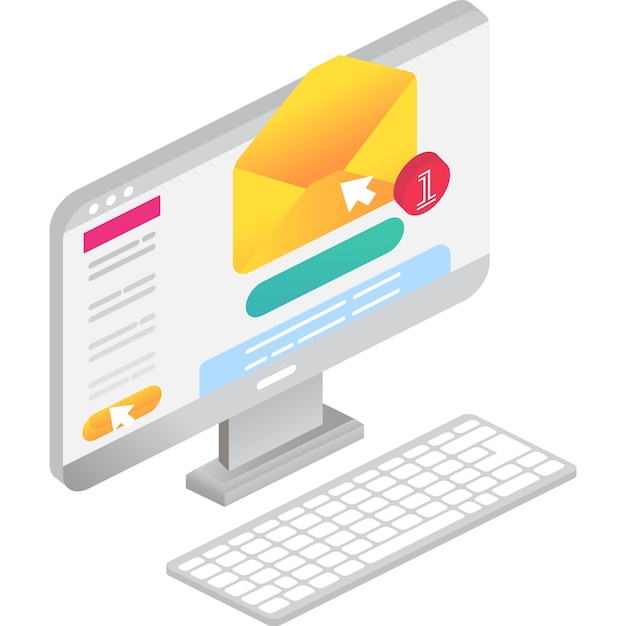 Nuevo vector de computadora portátil de icono de verificación de correo electrónico