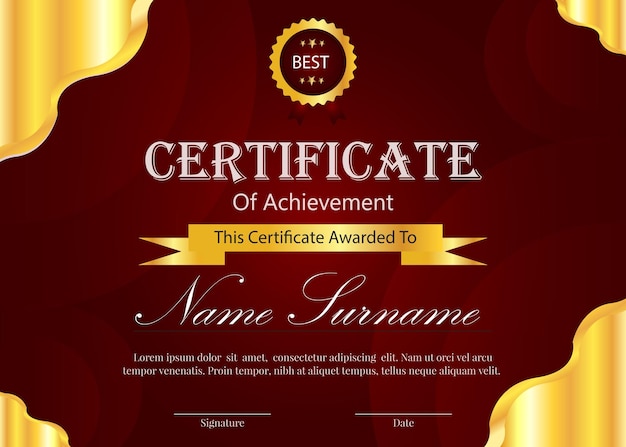 nuevo vector de diseño de certificado de color dorado y rojo