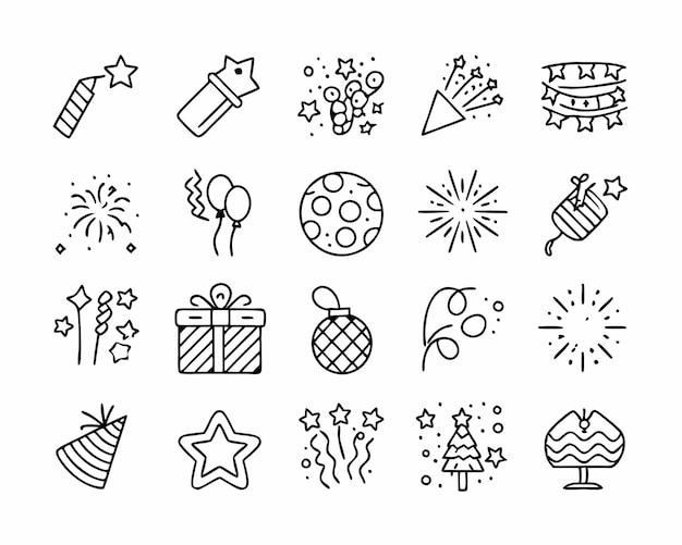 nuevos años 2025 colección de conjuntos de iconos de arte doodle