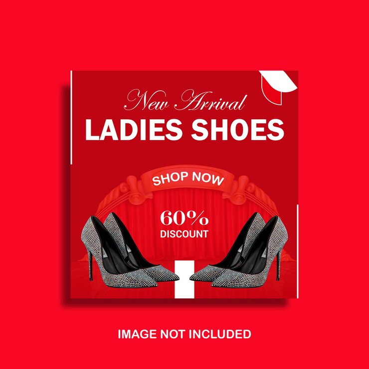 Nuevos zapatos para damas de llegada a las redes sociales instagram plantilla de banner web