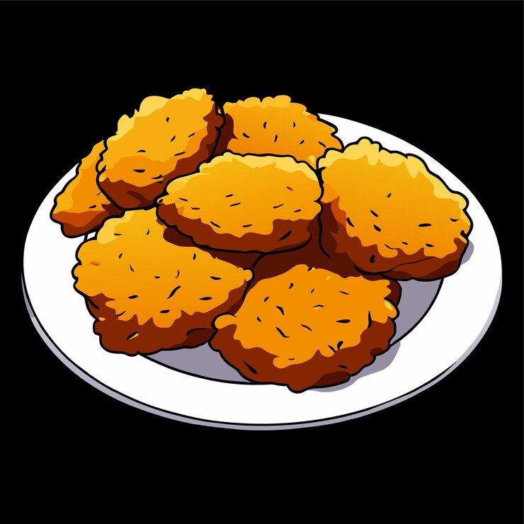 Vector nuggets de pollo frito en una ilustración vectorial de plato en estilo de dibujos animados