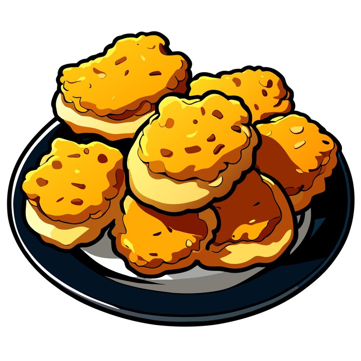 Vector nuggets de pollo frito en una ilustración vectorial de plato en estilo de dibujos animados