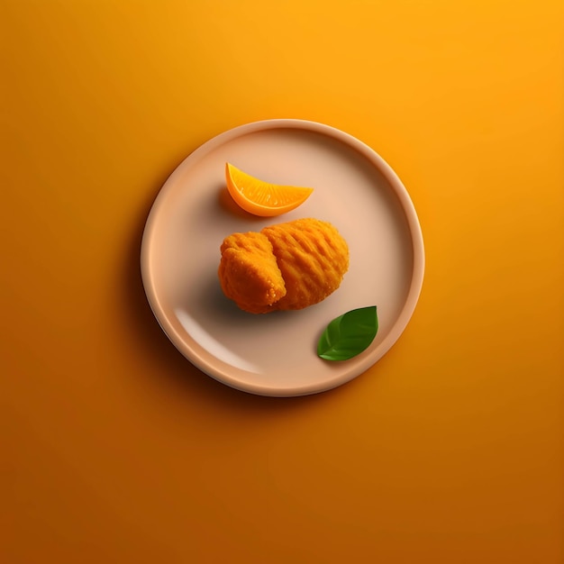 Vector nuggets de pollo en un plato de fondo naranja minimalista