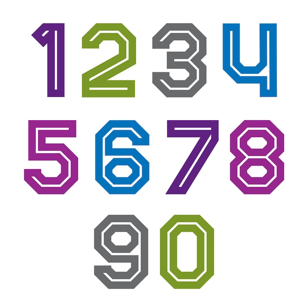 Numeración geométrica retro colorida en ángulo agudo. Los números con estilo vectorial son los mejores para usar en el diseño web y la impresión de carteles.