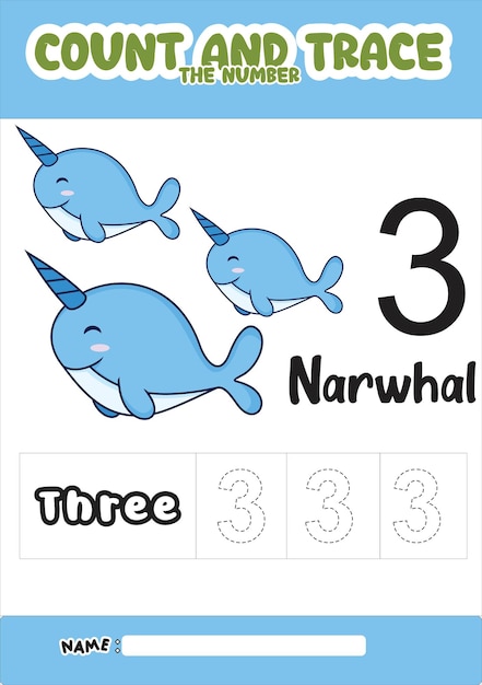 Numeración traza y color narval. Para niños.