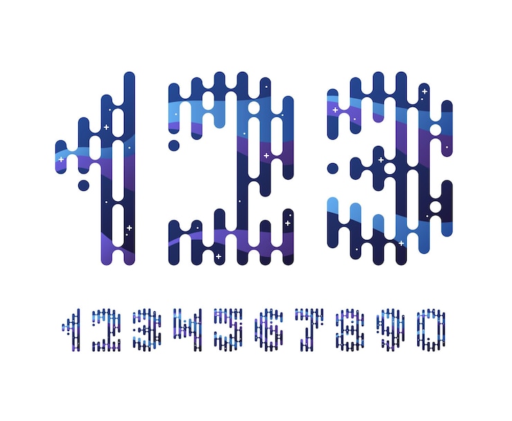 Vector numerales. conjunto de figuras y números de formas de geometría de color de tema espacial simple y puntos.