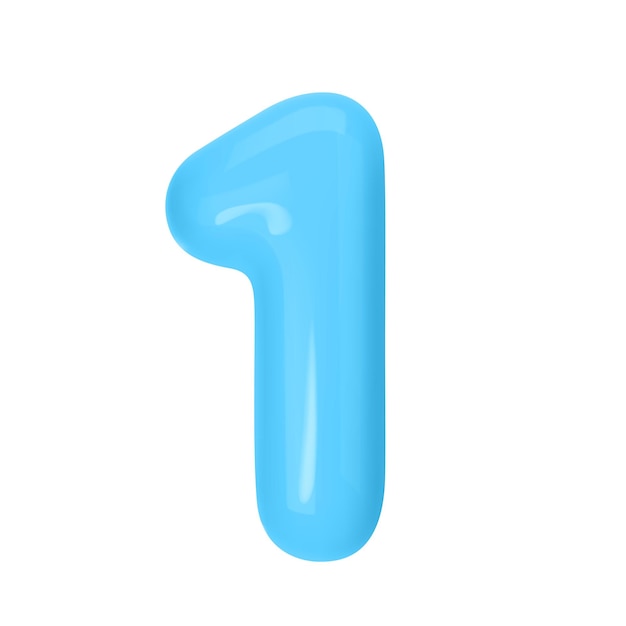 Número 1 Balón de plástico azul Número uno aislado en fondo blanco Ilustración vectorial de estilo 3D