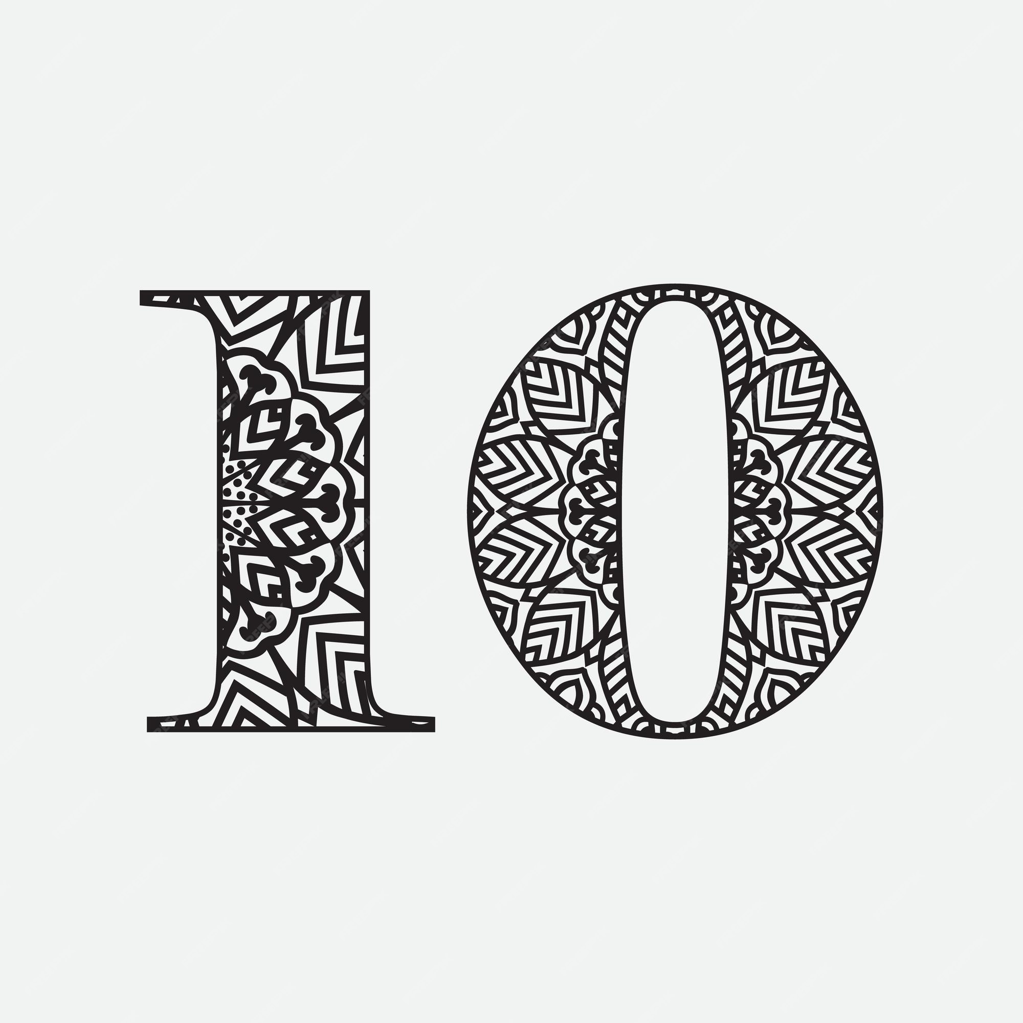 Un número 10 está escrito en un patrón blanco y negro. | Vector Premium
