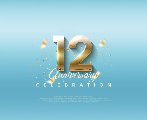 Número del 12.º aniversario con elegantes y lujosos números 3d fondo de vector premium para saludo y celebración