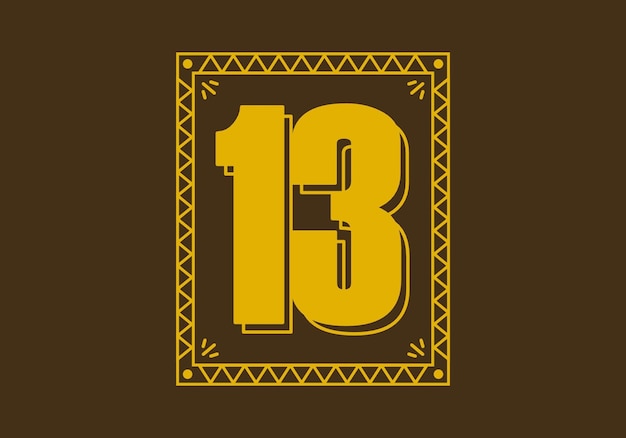 Número 13 en marco de rectángulo retro
