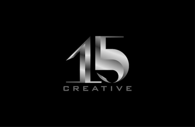 Número 15 Logotipo moderno número 15 en estilo de acero plateado que se puede utilizar para aniversarios y logotipos comerciales