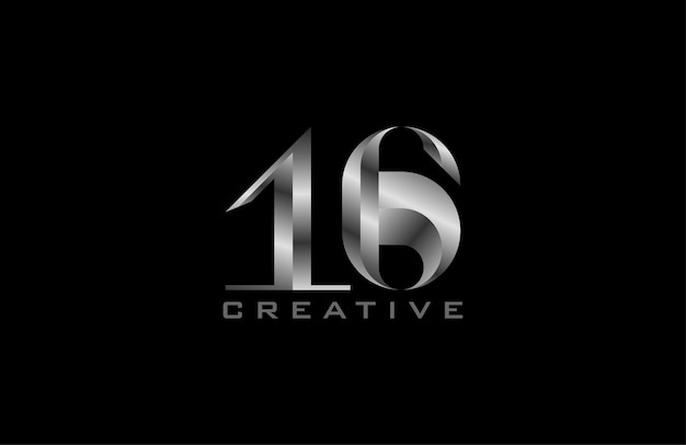 Número 16 Logotipo moderno número 16 en estilo de acero plateado que se puede utilizar para aniversarios y logotipos comerciales