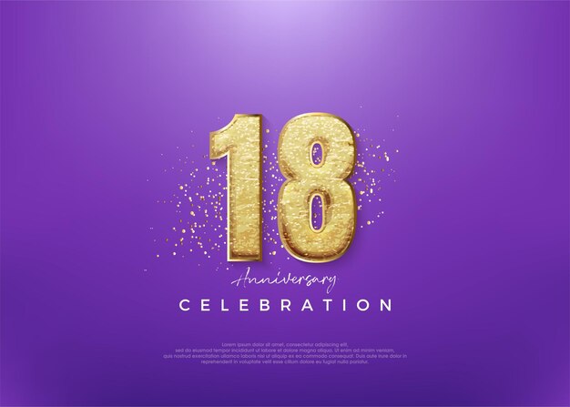 Número del 18 aniversario con número de brillo dorado brillante Fondo de vector premium para saludo y celebración