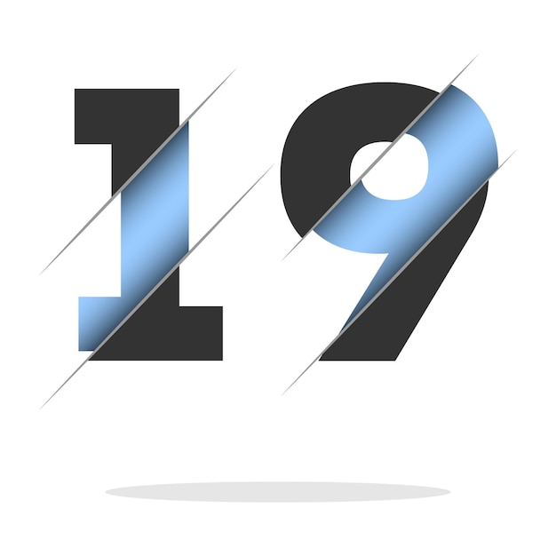 Número 19, diseño de corte 3d. Icono para el diseño de celebración. tipografía vectorial. Diseño negro creativo.