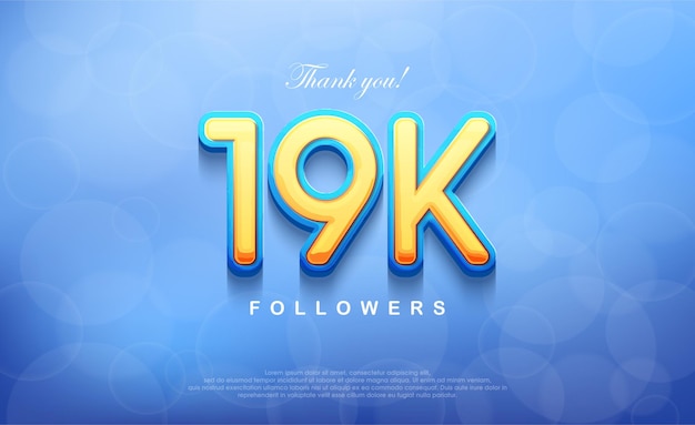 Número de 19k para agradecer a los seguidores el fondo azul bokeh único