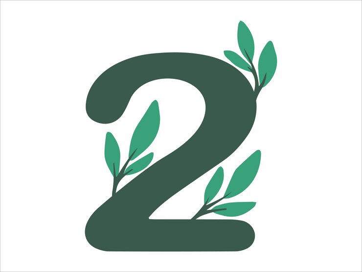 Vector número 2 del alfabeto con ilustración de hojas botánicas