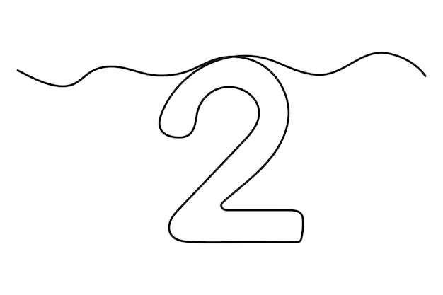 Número 2 en estilo de dibujo de línea continua editable Dibujo de una línea del número 2 Ilustración del icono