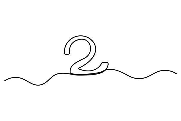 Número 2 en estilo de dibujo de línea continua editable Dibujo de una línea del número 2 Ilustración del icono