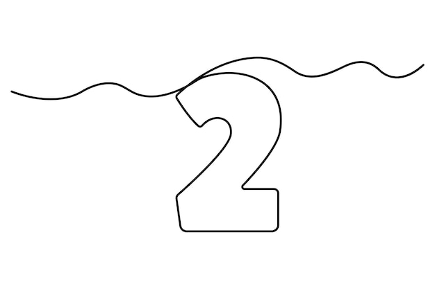 Número 2 en estilo de dibujo de línea continua editable Dibujo de una línea del número 2 Ilustración del icono
