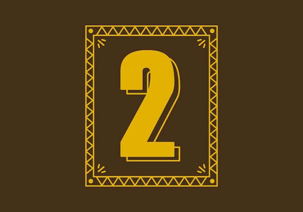 Número 2 en marco de rectángulo retro