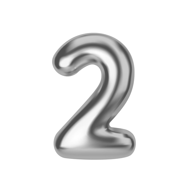 Número 2 de plata Balón de papel de aluminio y látex número 2 en estilo 3D Elementos de diseño realistas aislados en fondo blanco Ilustración vectorial