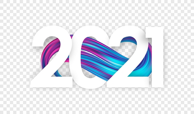 Número de 2021 con forma de trazo de pintura abstracta colorida