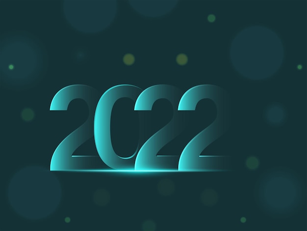 Número 2022 brillante sobre fondo de desenfoque de Bokeh verde azulado.